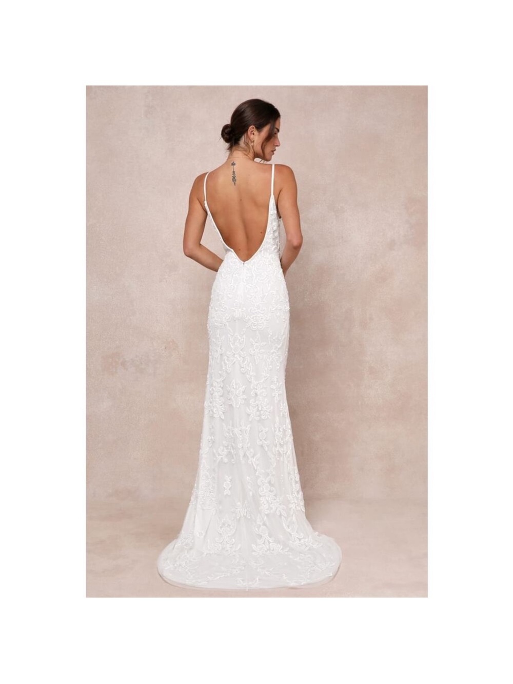 Lulus Everlasting Passion White Sequin Beaded Backless Maxi Dress Sz Small NWOT - Picture 2 of 6